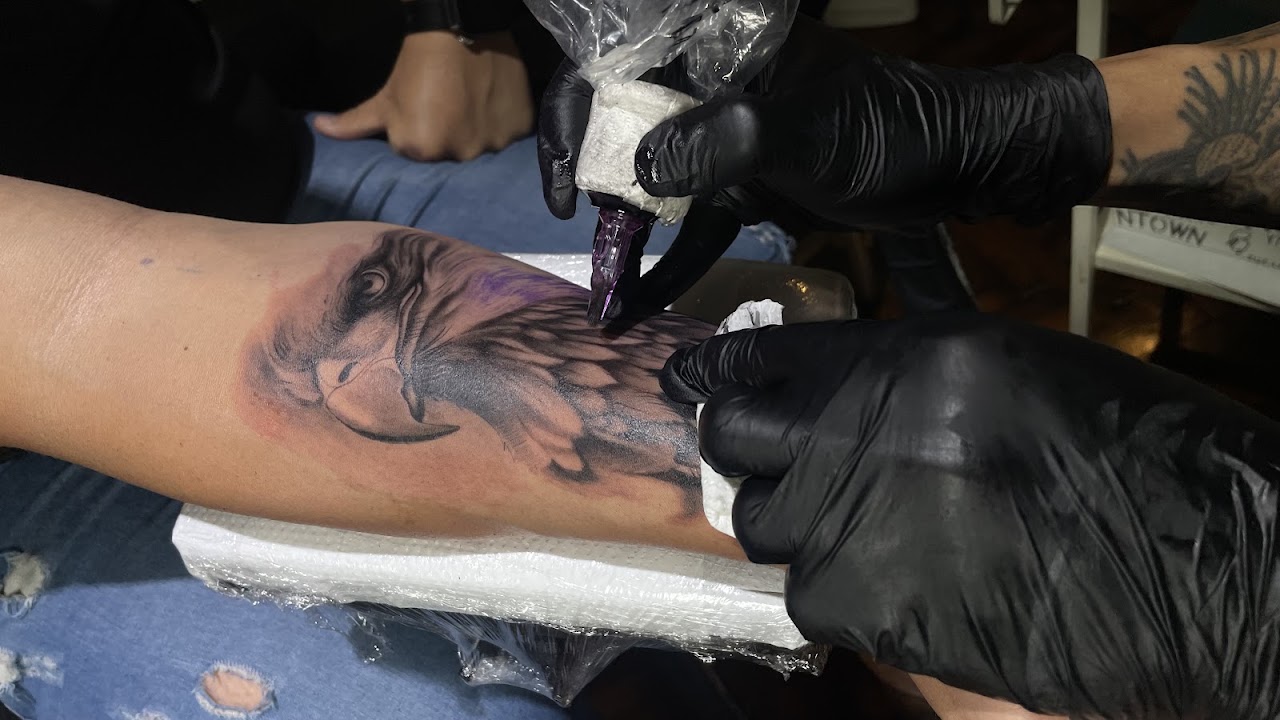 Tatuaje realista de águila en antebrazo